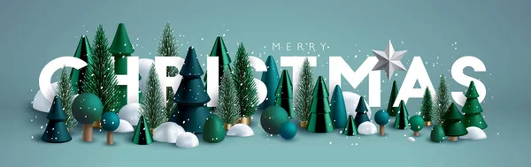 Christmas Banner Xmas Horizontal Composition Made Green Wooden Glass Christmas Vector Graphics