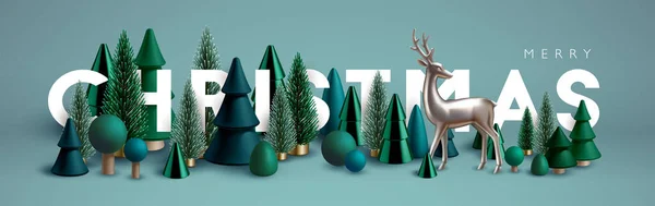 Bannière Noël Composition Horizontale Noël Bois Vert Verre Arbres Noël Vecteur En Vente