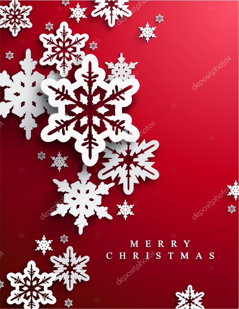 Christmas red background with paper snowflakes