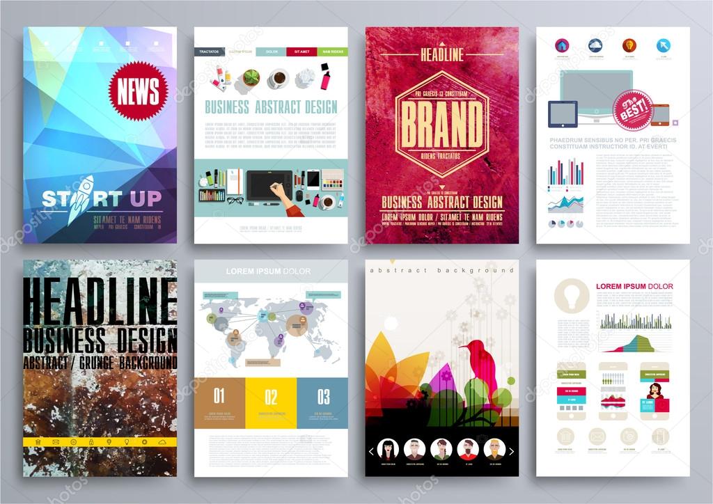 Set of Design Templates for Brochures, Flyers, Mobile Technologies, Applications, and Online Services, Typographic Emblems, Logo, Banners and Infographic. Abstract Modern Backgrounds.