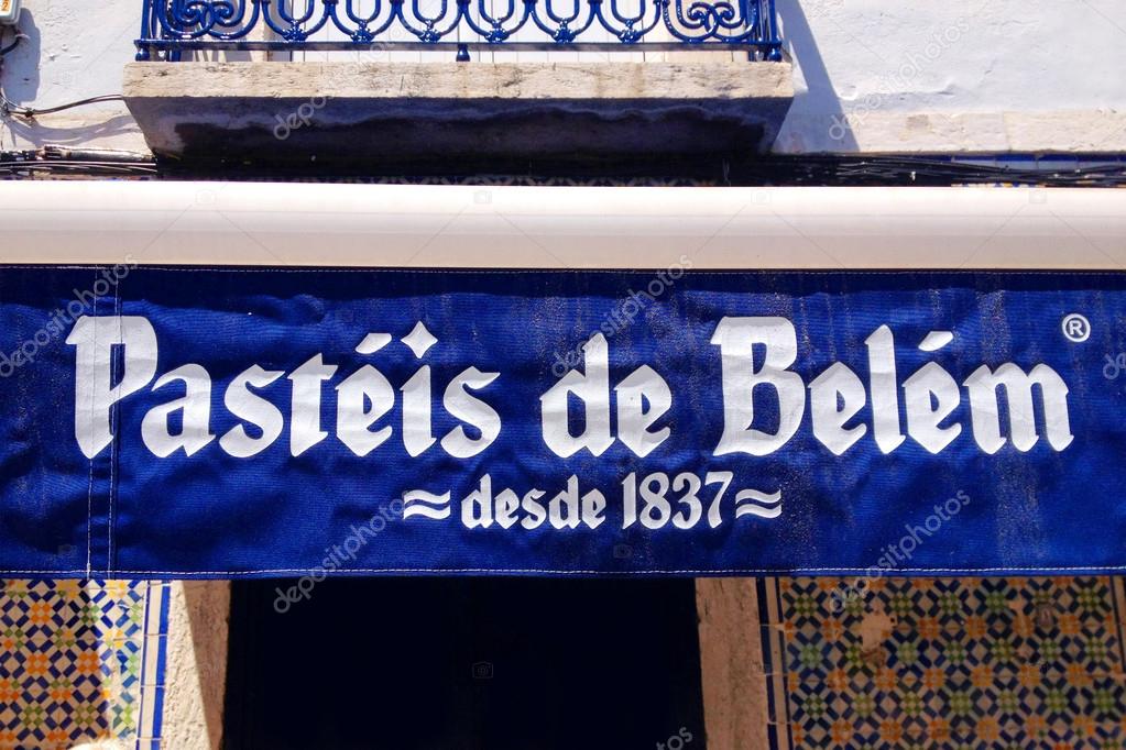 The sign and logo of Pasteis de Belem. Pastries of Bethlehem is one of the most famous sweets shop in Lisbon and a touristic destination.