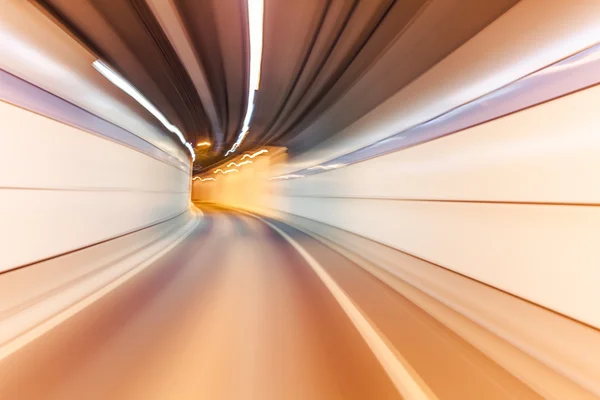 Abstract speed motion in highway road tunnel, blurred motion tow — Stock Photo, Image