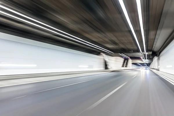 Abstract speed motion in highway road tunnel, blurred motion tow — Stock Photo, Image