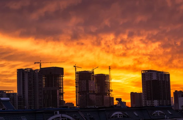 Staveniště stavební v sunrise — Stock fotografie