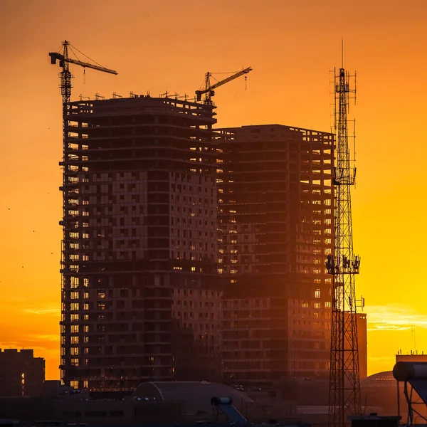 Building construction site in sunrise — Stock Photo, Image