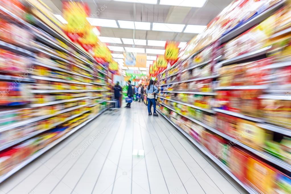 Supermarket aisle,motion blur