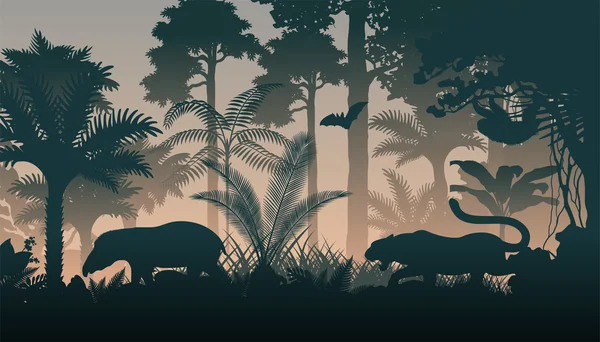 Soirée vectorielle dans la jungle avec des animaux — Image vectorielle