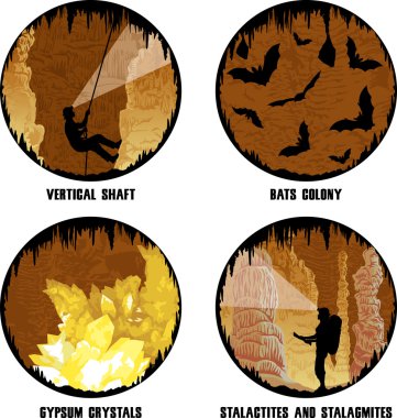 set of vector illustrations of cave clipart