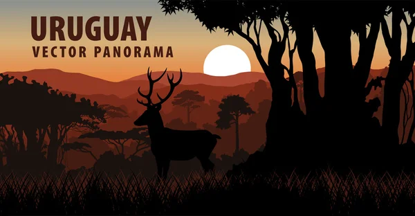 Векторная панорама с оленями в лесу - Уругвай, Южная Америка — стоковый вектор