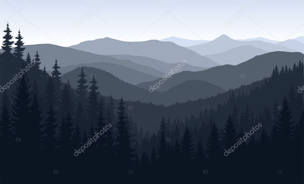 vector morning in mountains