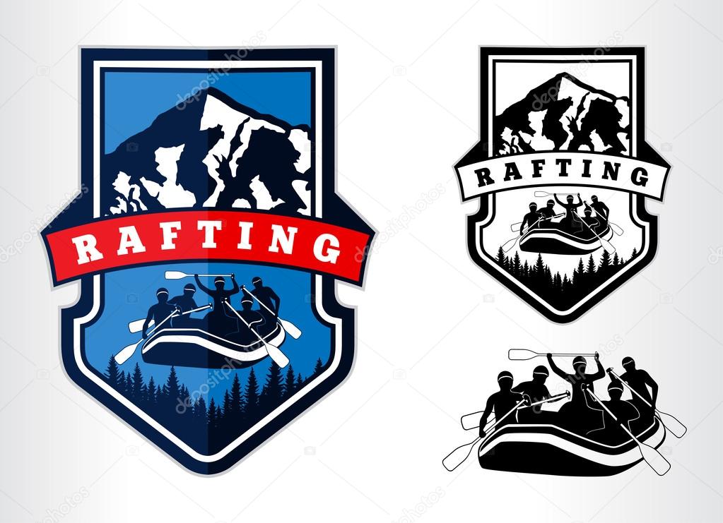Set of vector rafting emblems logo labels