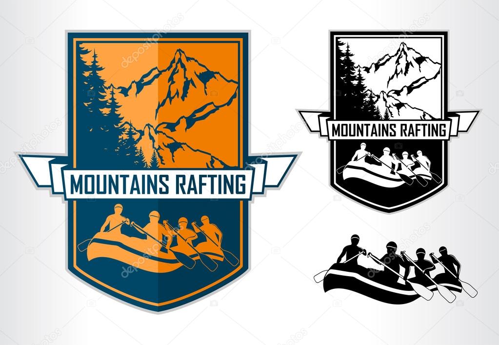Set of vector rafting emblems logo labels