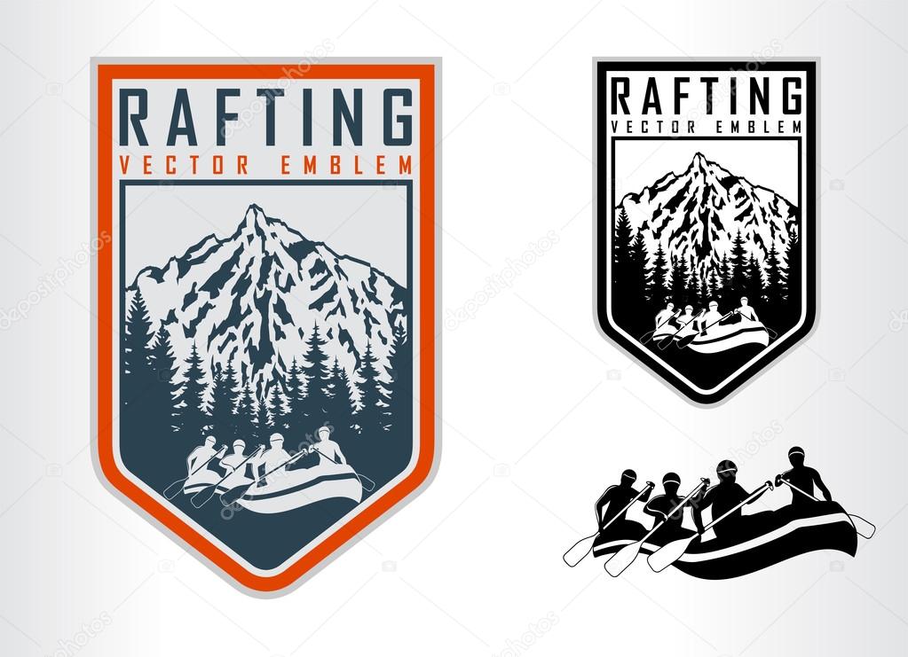 Set of vector rafting emblems logo labels