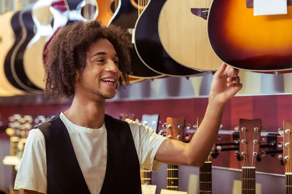 Man in musical shop