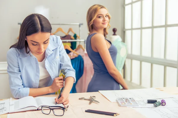 Beautiful young designer and client — Stock Photo, Image