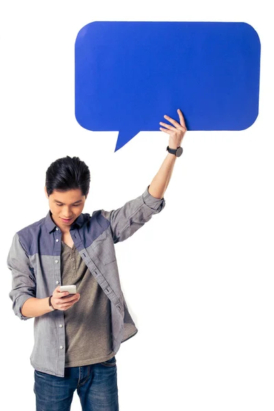 Chino con burbuja de habla y gadget — Foto de Stock