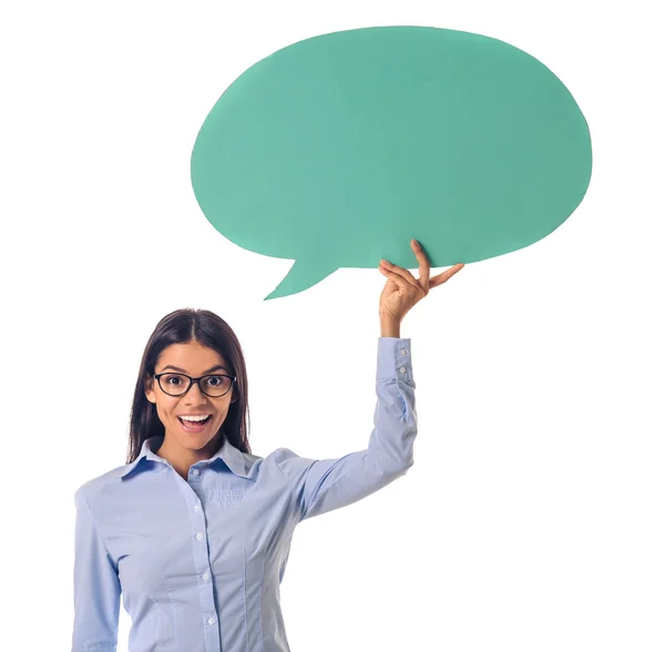 Beautiful business lady with speech bubble — Stock Photo, Image