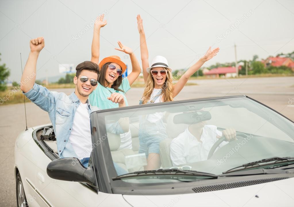 Friends in cabriolet
