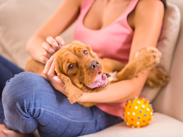 Kvinna och hund — Stockfoto