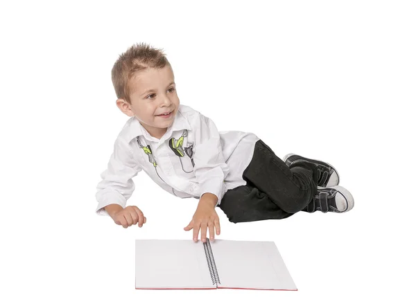 Young boy with books preparing to school — Stock Photo, Image