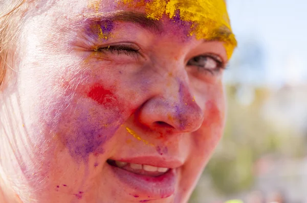 Colorful face in the indian festival Holi — Stock Photo, Image