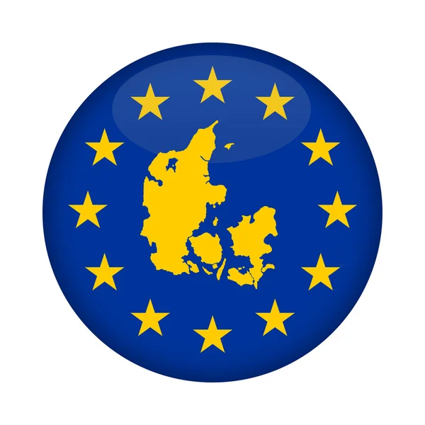 Danmark karta Europeiska unionens flagga knappen — Stockfoto