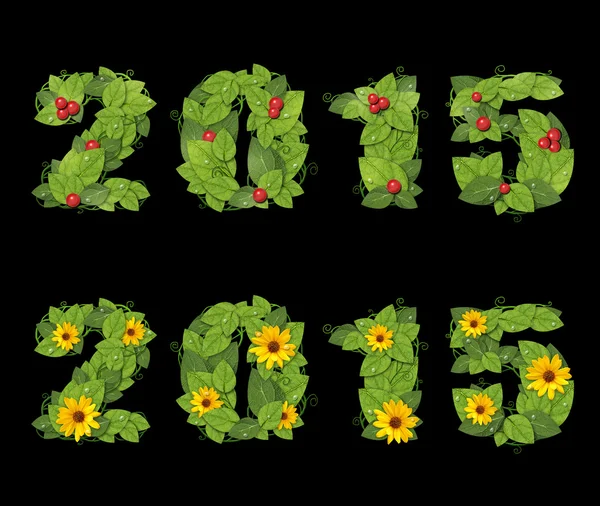 Datum 2015 ist mit grünen Blättern ausgekleidet — Stockfoto