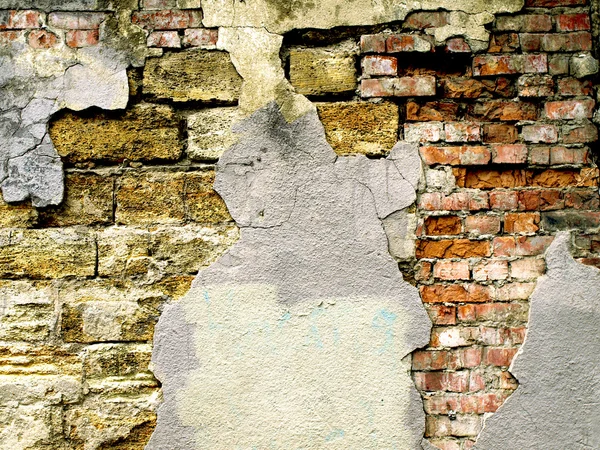 Background image with grunge brick old wall and plaster — Stock Photo, Image