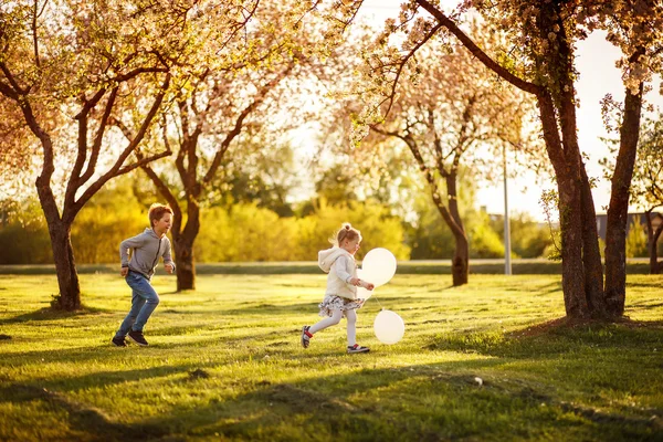 Brother and sister playing outside Royalty Free Stock Images