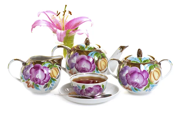 Juego de té de flor — Foto de Stock