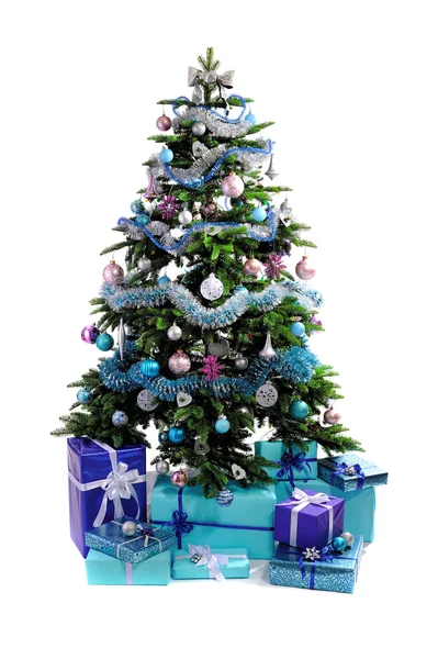 Blue Christmas gifts under tree — Stock Photo, Image