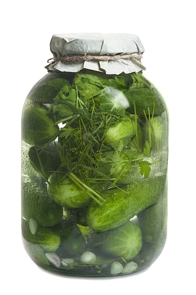 Glass jar with cucumbers Stock Picture