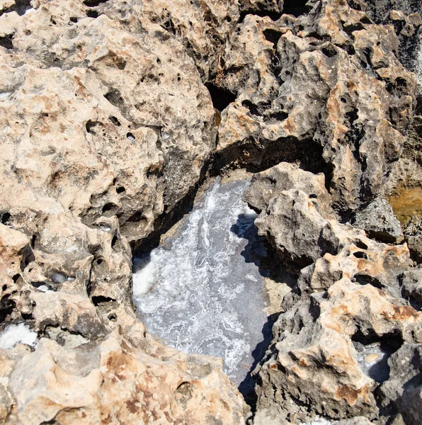 Deniz Kıyısı Deniz Suyu Formunda Tuz Desenleri Deniz Lagünlerinin Oluşumuyla — Stok fotoğraf