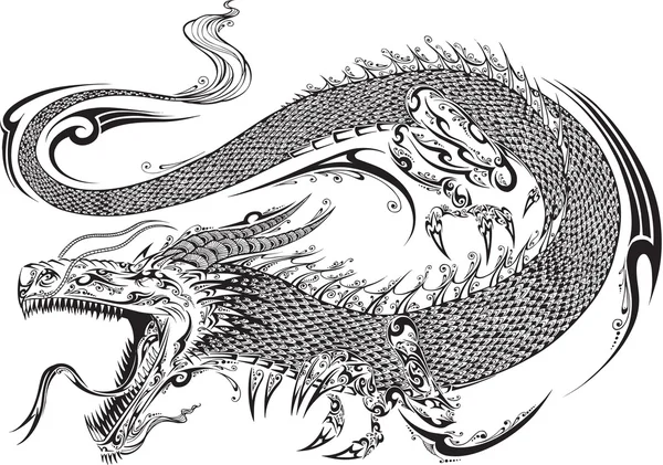 Dragon Doodle Esboço Tatuagem Vector —  Vetores de Stock