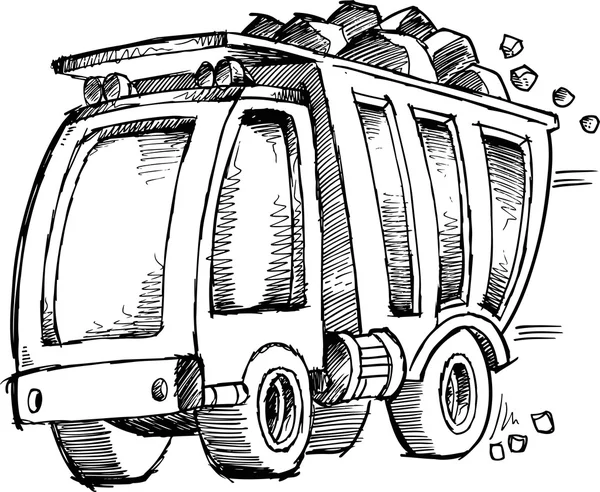 Doodle Sketch Dump Truck Vector — стоковый вектор