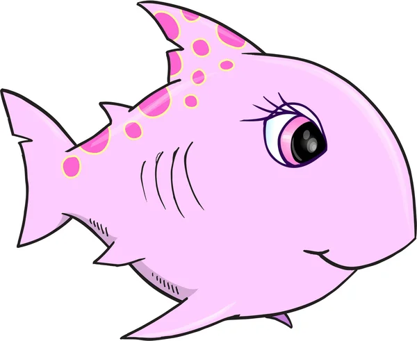 Pretty Pink Shark Vector Illustration - Stok Vektor