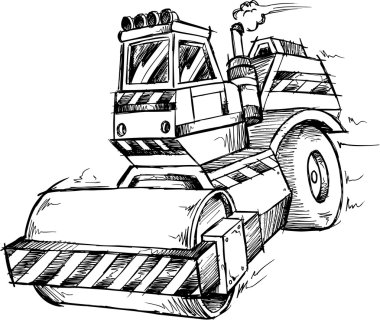 İnşaat buharlı silindir Doodle kroki vektör 