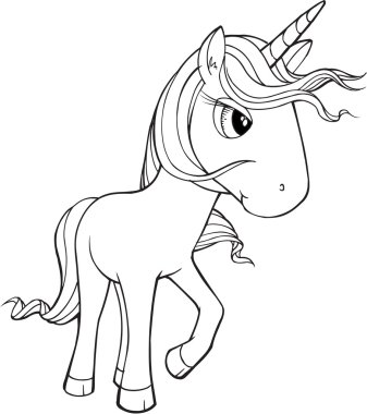 Şirin Doodle tek boynuzlu at vektör çizim sanat 