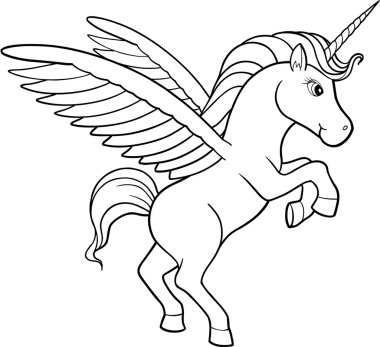 Şirin Doodle tek boynuzlu at vektör çizim sanat 