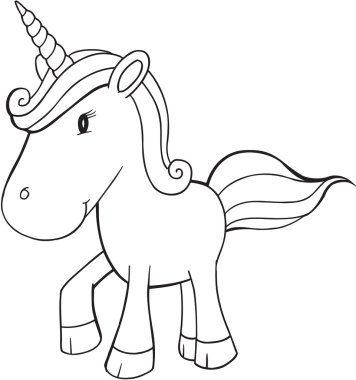 Şirin Doodle tek boynuzlu at vektör çizim sanat 