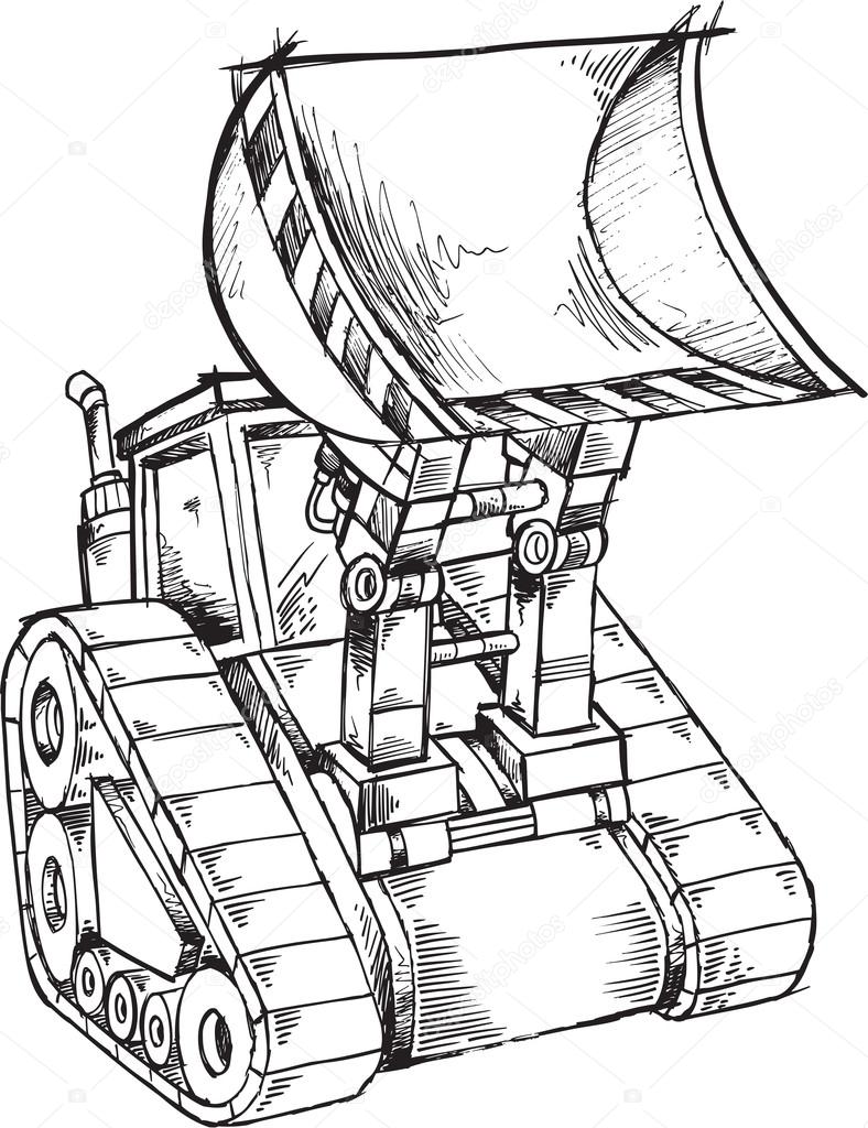 Sketch Doodle Bulldozer Vector Illustration Art
