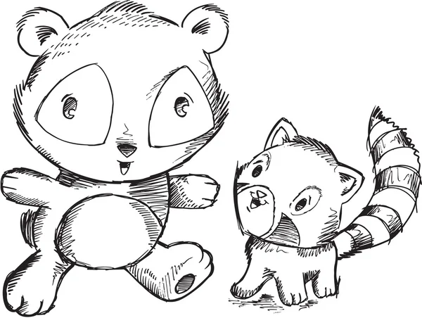 Skizze Doodle Pandas Vektor Art — Stockvektor