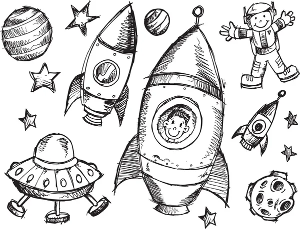 Conjunto de vectores de Doodle de boceto de espacio exterior — Vector de stock