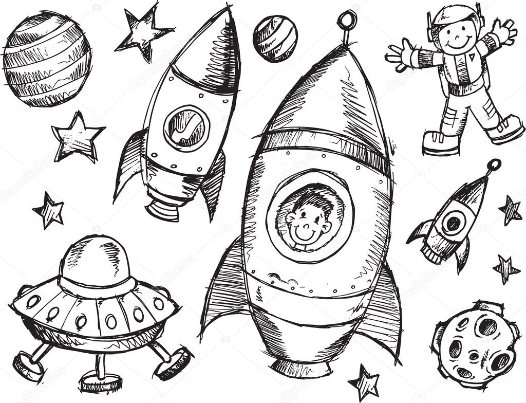 Outer Space Sketch Doodle Vector Set