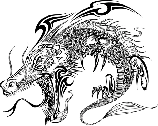 Dragon Doodle Croquis tatouage vecteur — Image vectorielle