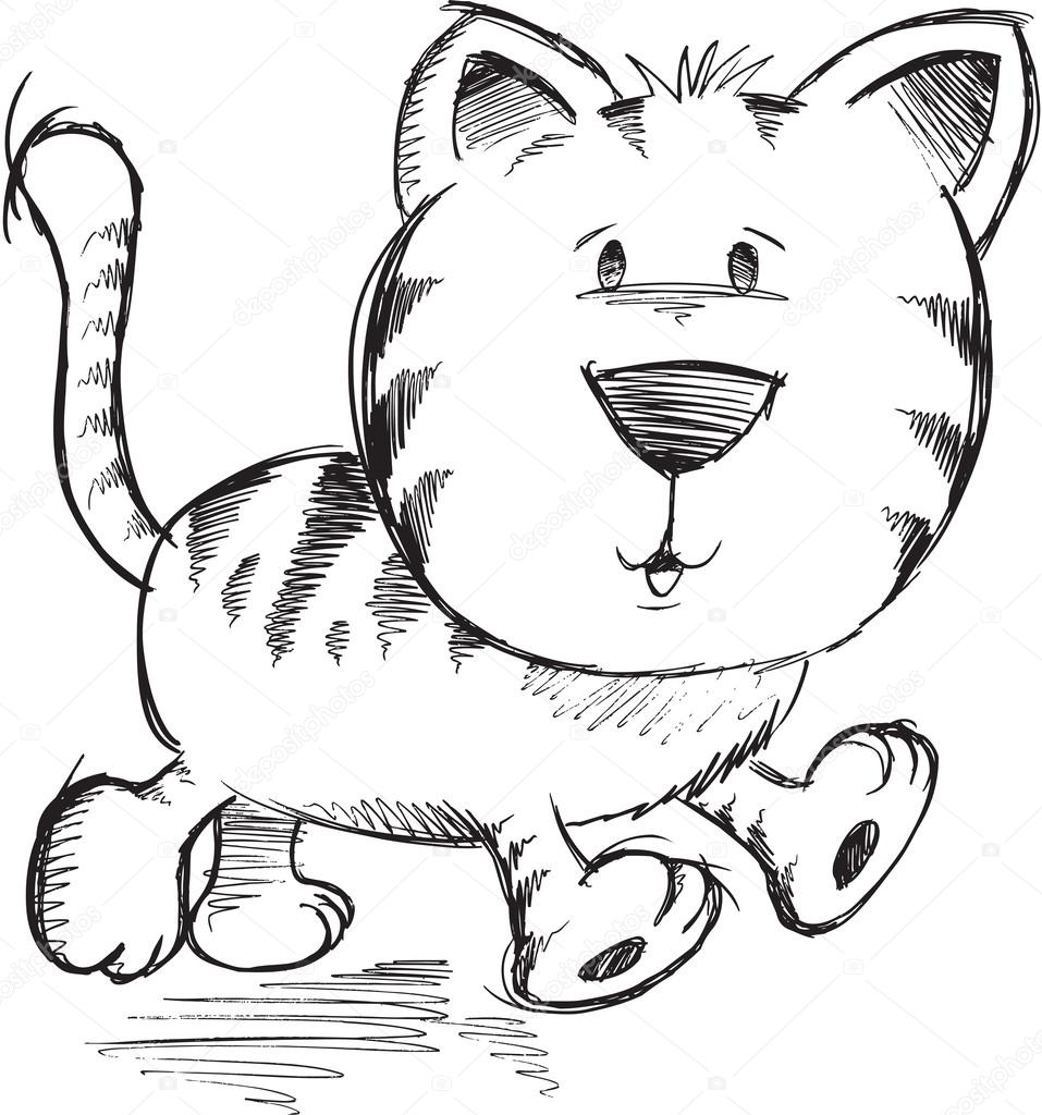 Cute Doodle Sketch Cat Vector Illustration Art