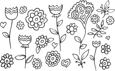 Çiçek Bahçesi doodle vektör çizim sanat