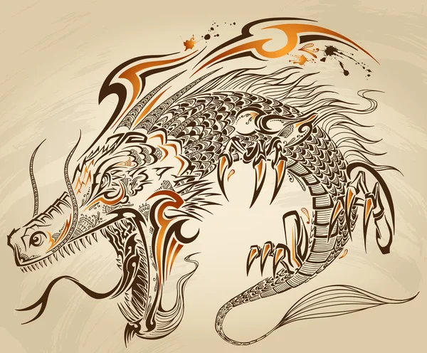 Dragon doodle schets tatoeage vector — Stockvector