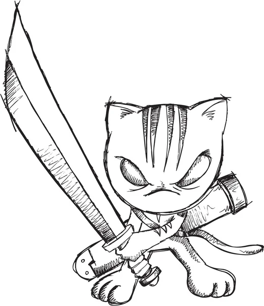 Doodle Sketch Ninja Cat Vector Ilustración Arte — Archivo Imágenes Vectoriales