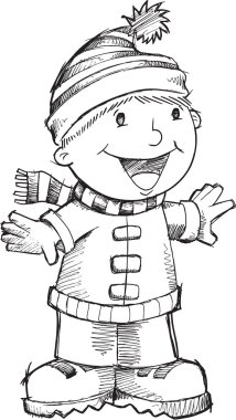 Doodle Noel şarkı söyleyen çocuk vektör çizim sanat